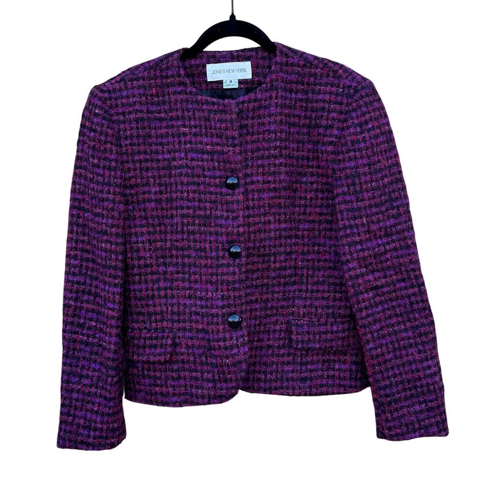 Vintage 90's Jones New York Pink Tweed Blazer Jacket Size 8 Lined Made in USA